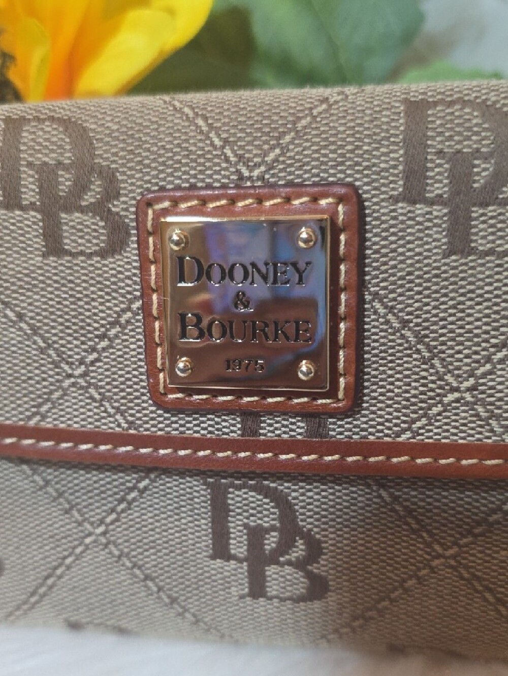Dooney & Bourke Beige and Brown Signature Continental Wallet - Picture 2 of 13